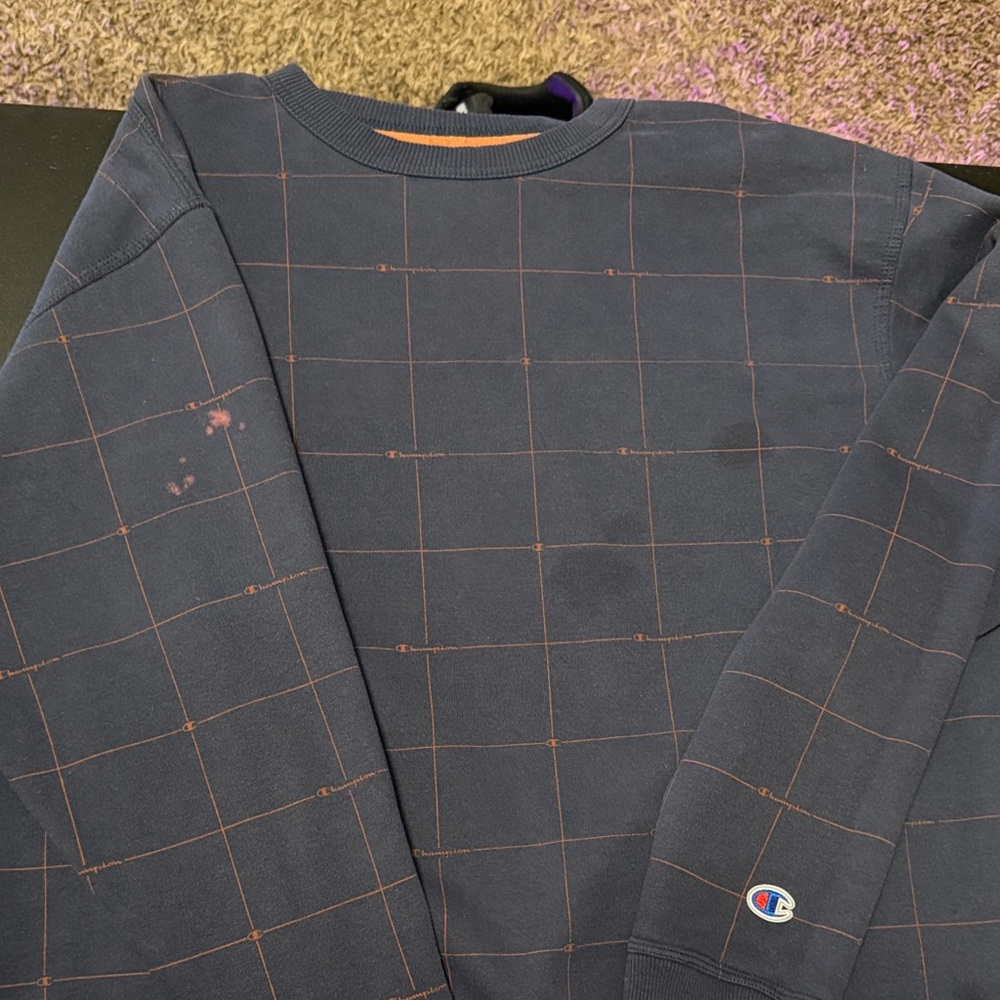 Champion Navy Crewneck with Subtle Grid Design